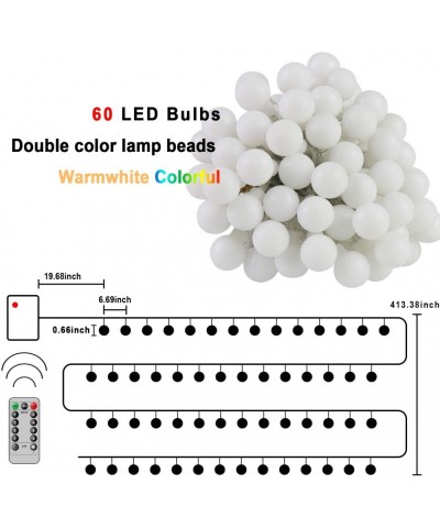 Globe String Lights with Remote Control- 34Ft 60 LED 8 Modes Warm White and Multi-Color Battery Operated Ball String Lights f...