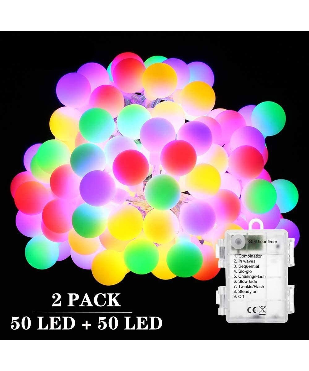 Battery Globe Lights- 2 Pack 50 LED 17.07ft Ball String Lights- Waterproof 8 Modes Multicolor Globe Lights- Led String Lights...