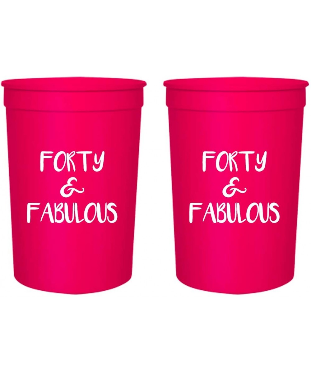 Forty and Fabulous 40th Birthday Party Cups- Set of 12- 16oz Pink and White 40th Birthday Stadium Cups- Perfect for Birthday ...