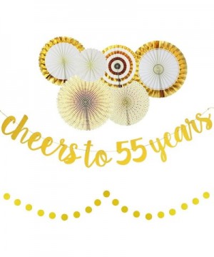 55th Birthday Anniversary Party Decorations for Women and Men - Cheers to 55 Years - Glittery Gold Banner and Circle Garland-...
