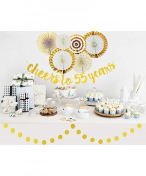 55th Birthday Anniversary Party Decorations for Women and Men - Cheers to 55 Years - Glittery Gold Banner and Circle Garland-...