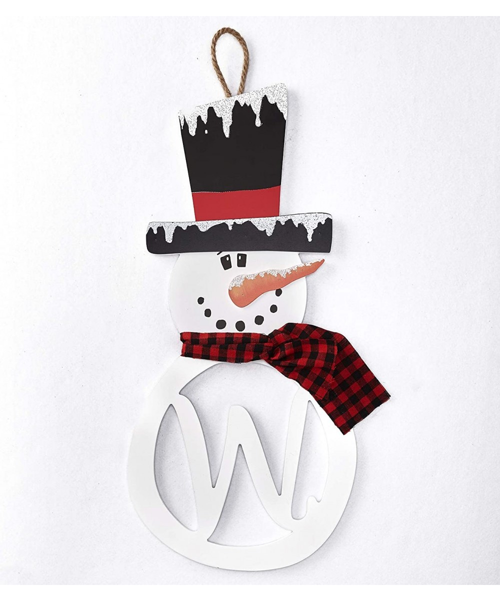 Snowman Monogram Hanger Plaque - Christmas Door Art Accent - W - White W - CL18A0LNEU9 $13.11 Wreath Hangers