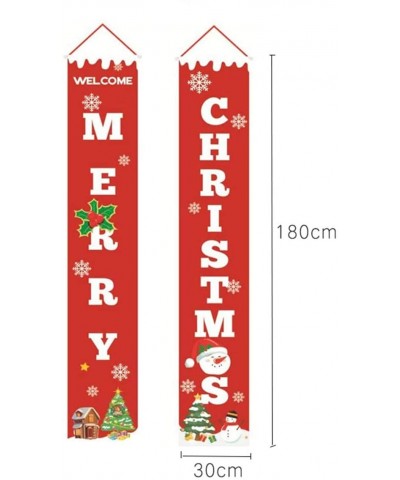 Merry Christmas Banner Wall Hanging Welcome Christmas Font Sign Santa Elk and Snowman Pattern Couplet Ready to Hang for Front...