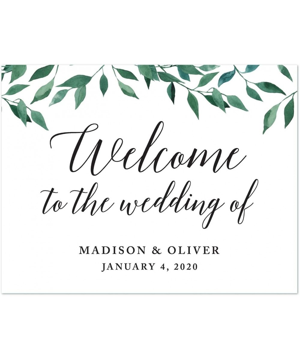 Personalized Wedding Party Signs- Natural Greenery Green Leaves- 8.5x11-inch- Welcome to The Wedding of Bride & Groom- 1-Pack...