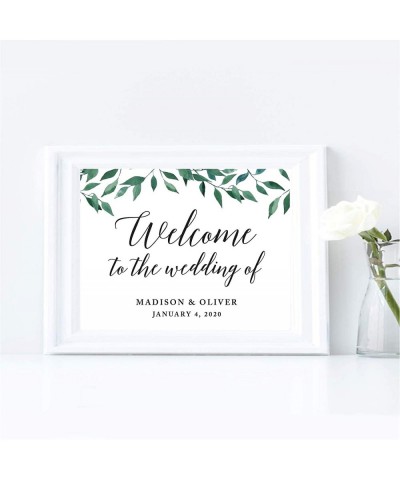 Personalized Wedding Party Signs- Natural Greenery Green Leaves- 8.5x11-inch- Welcome to The Wedding of Bride & Groom- 1-Pack...