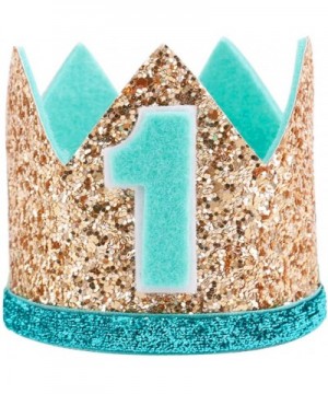 Glitter Baby Boy First Birthday Crown Number 1 Headband Little Prince Princess Cake Smash Photo Prop (Tiny Gold Mint 1) - Tin...