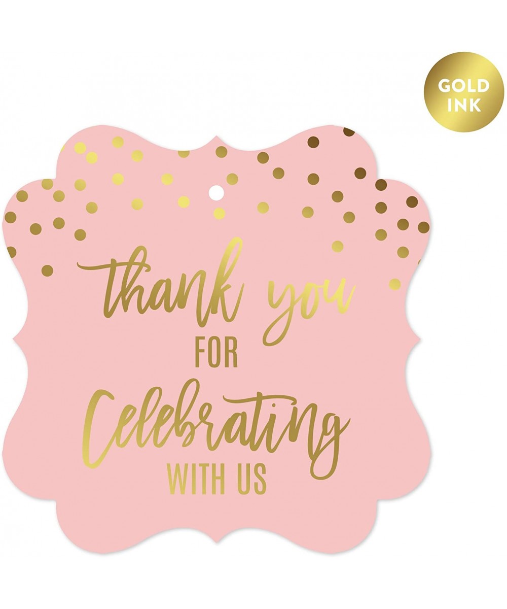 Blush Pink and Metallic Gold Confetti Polka Dots Baby Shower Party Collection- Fancy Frame Gift Tags- Thank You for Celebrati...
