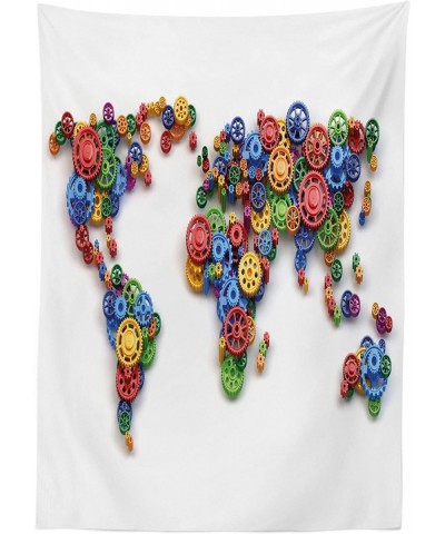 Industrial Outdoor Tablecloth- Map of The World Colorful Gears Design Global Economy Concept Artwork Print- Decorative Washab...