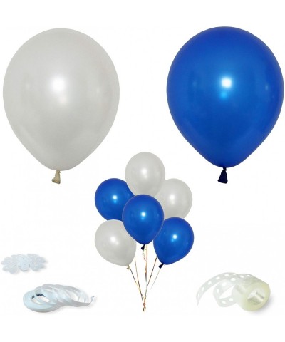 Blue and White Balloons + Balloon Garland Strip - 50pcs 12 inch Slightly Metallic/Pearl Royal Blue and White Latex Balloons- ...