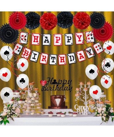 Casino Birthday Party Decorations Supplies Kit- Casino Theme Party Decorations- Happy Birthday Banner- Casino Balloons and Ca...