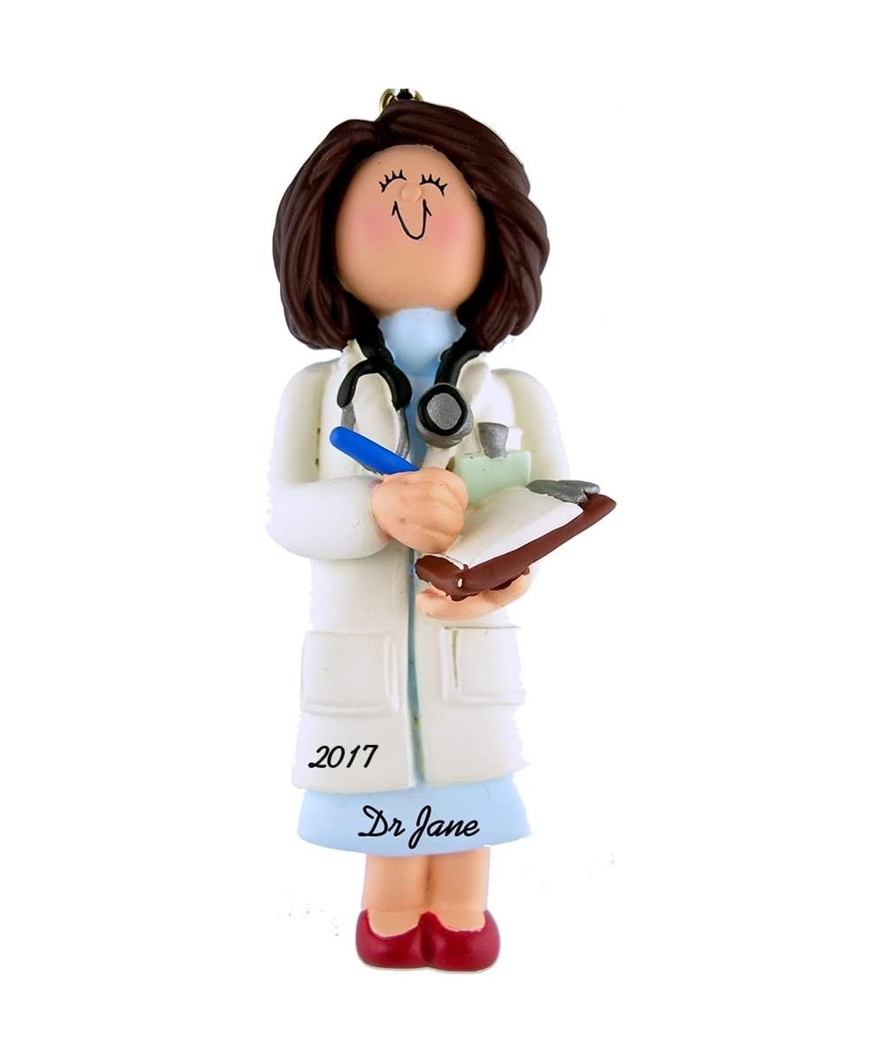 Doctor/Physician Personalized Christmas Ornament - Female Brunette Hair - Handpainted Resin - 4" Tall - Free Customization - ...