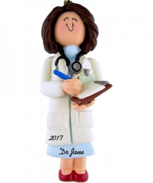 Doctor/Physician Personalized Christmas Ornament - Female Brunette Hair - Handpainted Resin - 4" Tall - Free Customization - ...