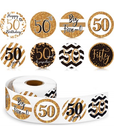600 Pieces 50th Birthday Roll Stickers- Black Gold Round Shape Candy Present Labels for 50th Birthday Party Favor Anniversary...