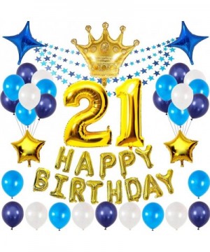 21st Birthday Party Balloons for Men Boy Women Girl- Decorations for 21st Birthday Party-Gold and Blue Theme Supplies - CV19H...