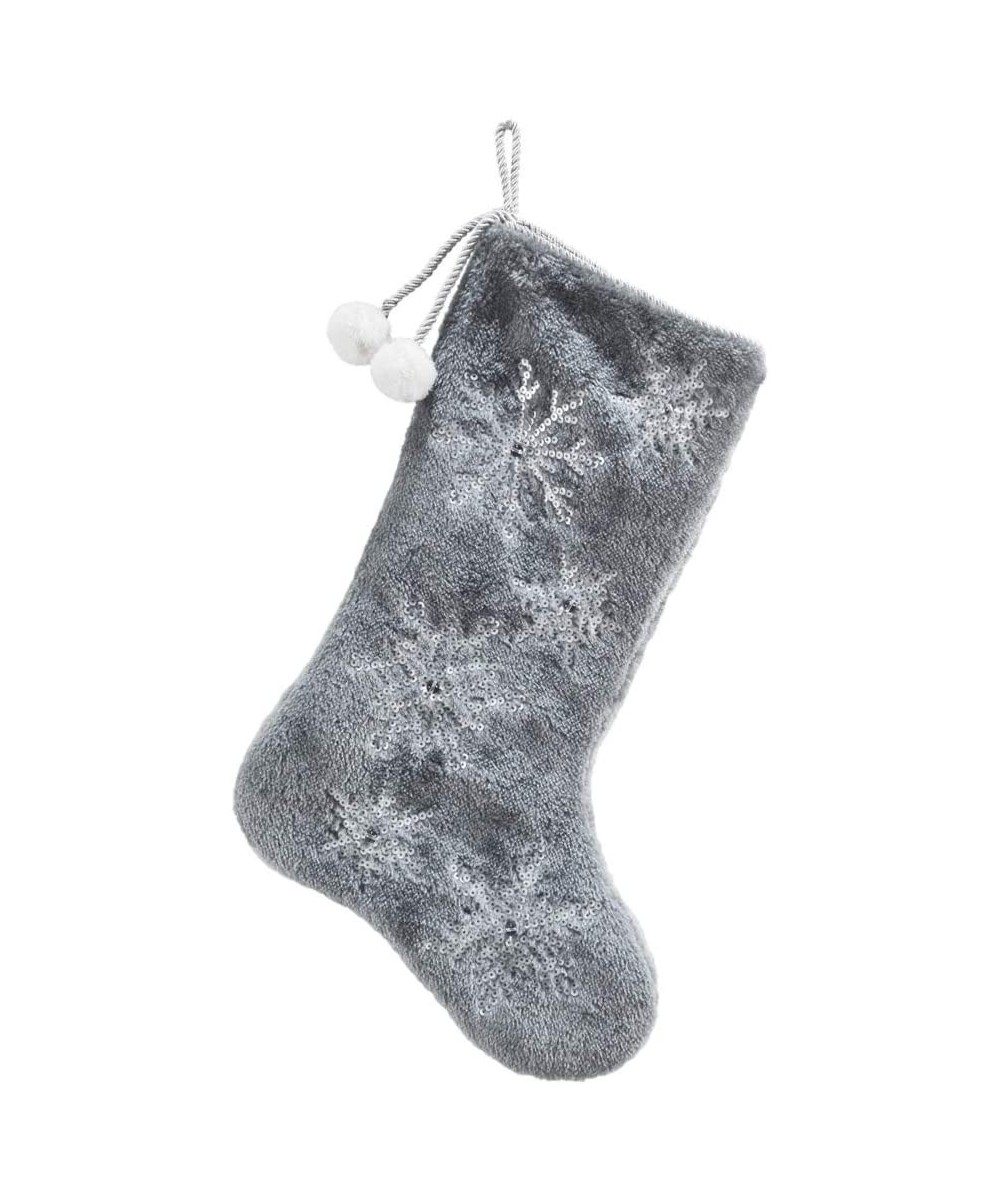 18"x11" Christmas Winter Snowflake Stocking- Soft Plush Surface- Dark Gray - CT18EO96NAC $15.61 Stockings & Holders