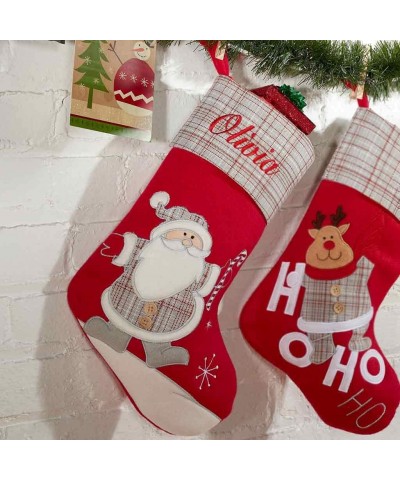 Personalized Classic Gray Plaid Christmas Stocking (Santa) - Santa - CO1883XO62W $29.60 Stockings & Holders