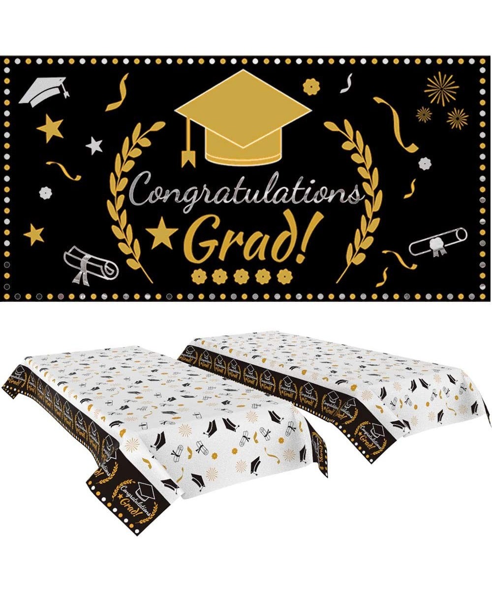 Graduation Party Decorations-Graduation Party Tablecover 2 Pack (107"x 54") and Graduation Party Banner 1 Pack (70.8"x42.9") ...