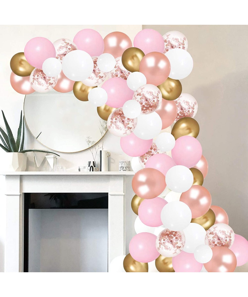 Rose Gold Pink Balloon Garland Kit-100 Pack White and Rose Gold Confetti Latex Balloons with Strip Tape and Dot Glue for Wedd...
