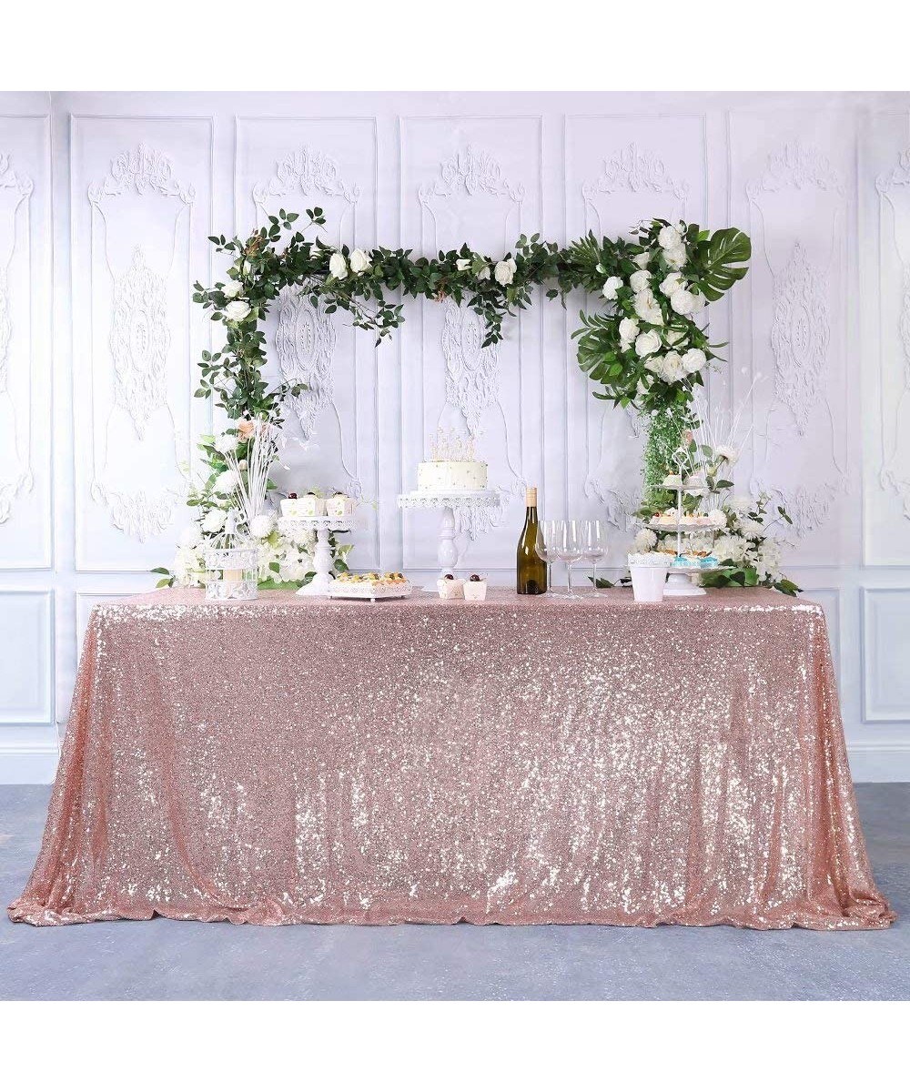 Glitter Rose Gold Sequin Tablecloth Rectangle 60x120in Wedding Party Banquet Christmas Shimmer Table Cover Rectangular Sparkl...