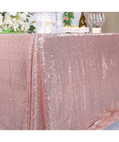 Glitter Rose Gold Sequin Tablecloth Rectangle 60x120in Wedding Party Banquet Christmas Shimmer Table Cover Rectangular Sparkl...