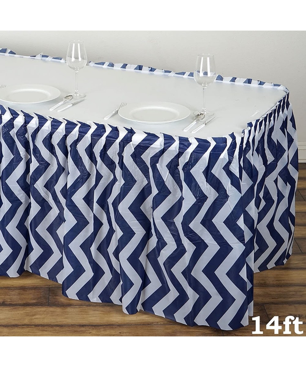 2 pcs 14 feet x 29-Inch Navy Blue Plastic Chevron Table Skirts Wedding Party Event Decorations Catering Wholesale - Navy Blue...