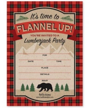 25 Lumberjack Bear Birthday Invitations- Woodland Camping Themed Party Invite- Outdoor Wood Plaid Forest Bday Event Supply Id...