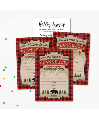 25 Lumberjack Bear Birthday Invitations- Woodland Camping Themed Party Invite- Outdoor Wood Plaid Forest Bday Event Supply Id...