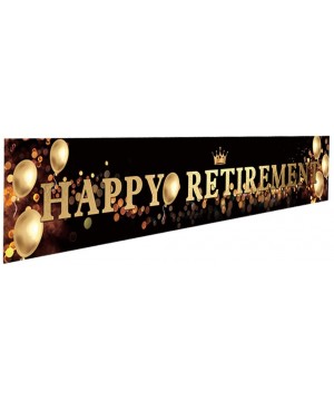 Ushinemi Happy Retirement Banner- Retired Party Decorations Backdrop with Crown and Balloons Sign- Black and Gold- 9.8x1.6 ft...