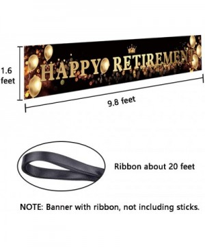 Ushinemi Happy Retirement Banner- Retired Party Decorations Backdrop with Crown and Balloons Sign- Black and Gold- 9.8x1.6 ft...