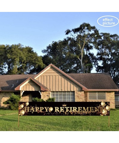 Ushinemi Happy Retirement Banner- Retired Party Decorations Backdrop with Crown and Balloons Sign- Black and Gold- 9.8x1.6 ft...