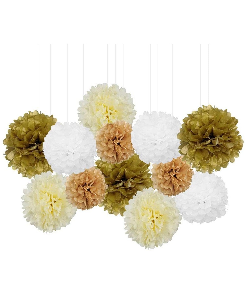 12pcs Assorted Hanging Tissue Paper Pom Pom Flowers (12pcs- Rustic) - Rustic - CY18T3D6LEM $12.89 Tissue Pom Poms