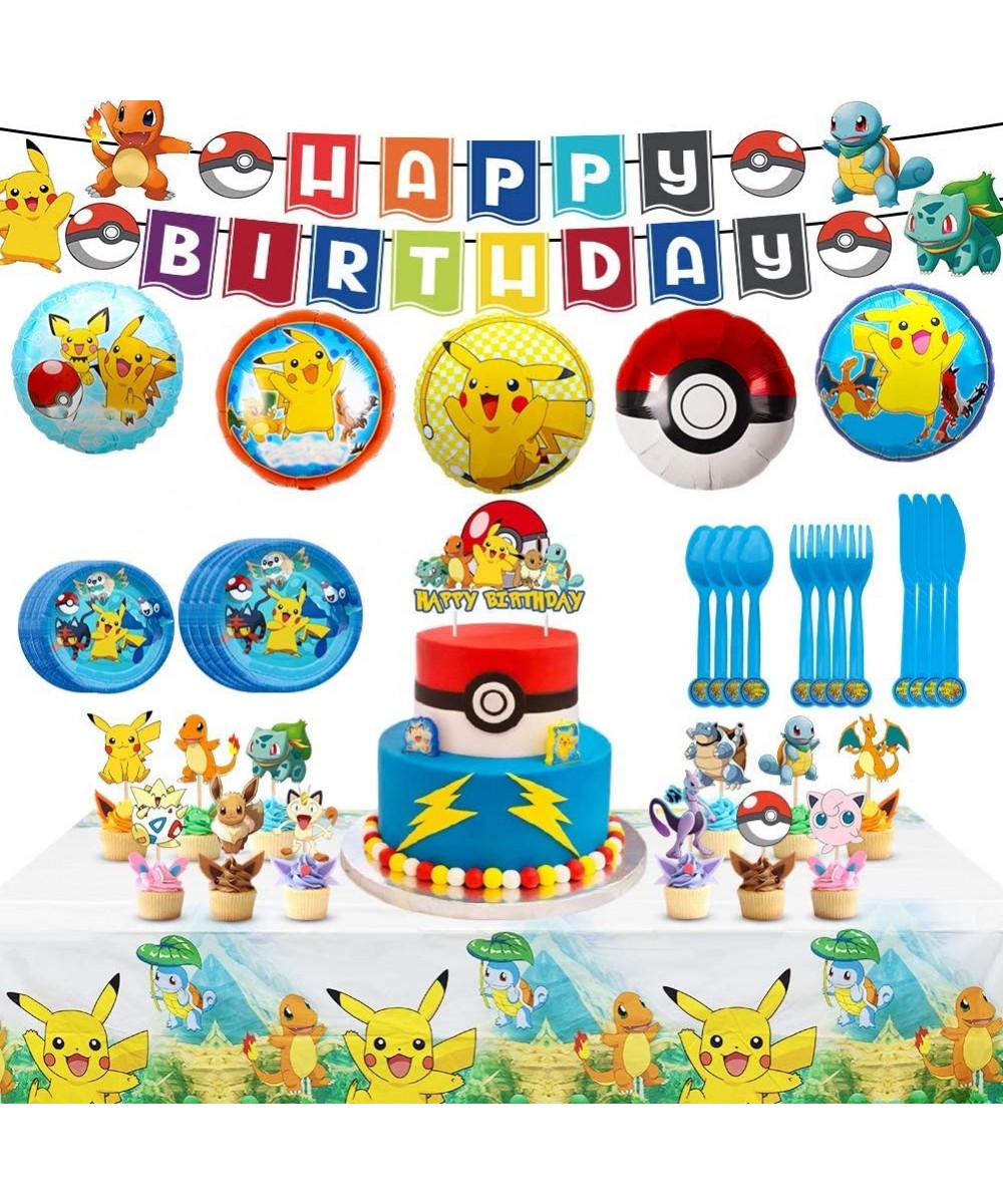 77 Pcs Birthday Party Supplies for Kids and Boys-Pikachu Party Favor Includes Birthday Cake Toppers Decorations-Balloons-Bann...