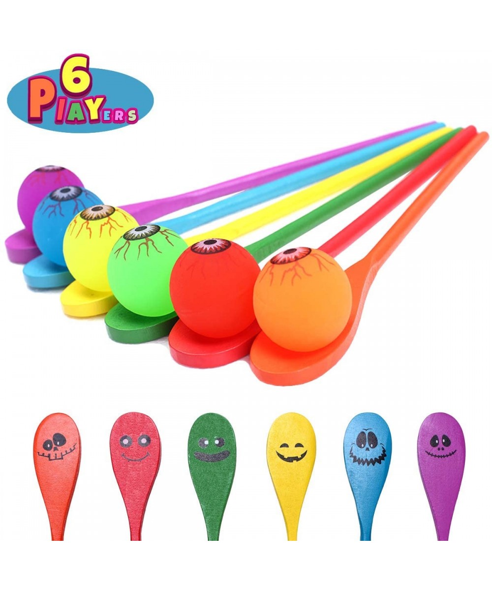 Halloween Egg and Spoon Race Game Set- 6 Wooden Spoons & 6 Glow in The Dark Bouncing Balls with Assorted Colors for Halloween...