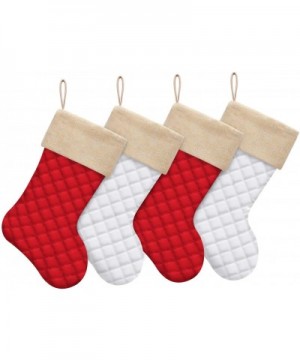 Burlap Christmas Stockings Set of 4 Cotton Quilted Large Luxury Christmas Stockings for Xmas Holiday Fireplace Hanging Decora...