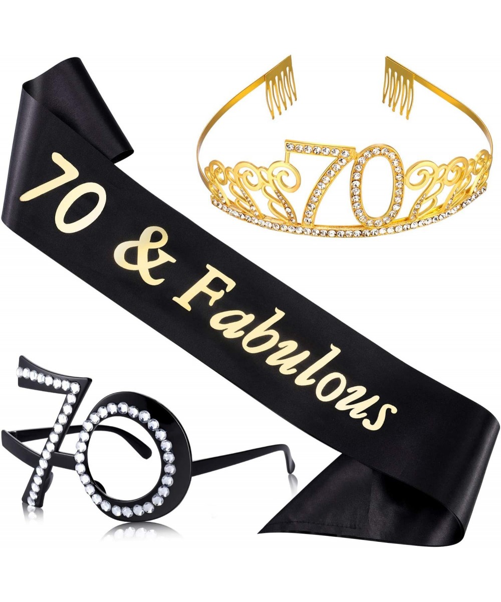 70 Golden Crystal Rhinestone Birthday Crown Tiara Diamond Glasses Fabulous Sash for Women Happy 70th Birthday Party Supplies ...