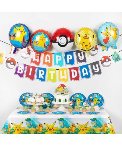 77 Pcs Birthday Party Supplies for Kids and Boys-Pikachu Party Favor Includes Birthday Cake Toppers Decorations-Balloons-Bann...