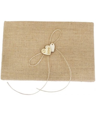 Village Wedding GuestBook Burlap Hessian Guest Book with Wood Heart - C612JUDHC9L $10.93 Guestbooks