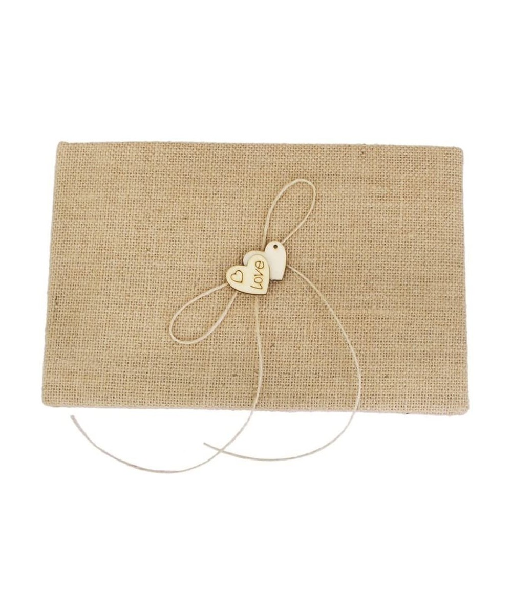 Village Wedding GuestBook Burlap Hessian Guest Book with Wood Heart - C612JUDHC9L $10.93 Guestbooks