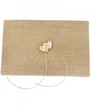 Village Wedding GuestBook Burlap Hessian Guest Book with Wood Heart - C612JUDHC9L $10.93 Guestbooks
