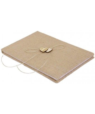 Village Wedding GuestBook Burlap Hessian Guest Book with Wood Heart - C612JUDHC9L $10.93 Guestbooks