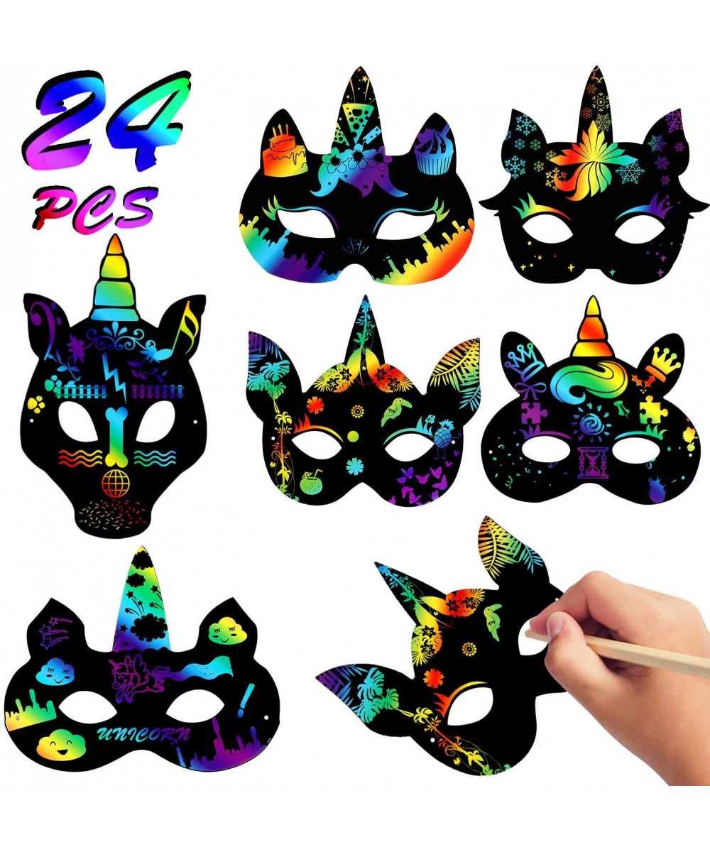 24 Sets Magic Scratch Art DIY Masks Rainbow Scratch Paper Unicorn Masks Unicorn Party Favors Unicorn Craft Kits Birthday Part...