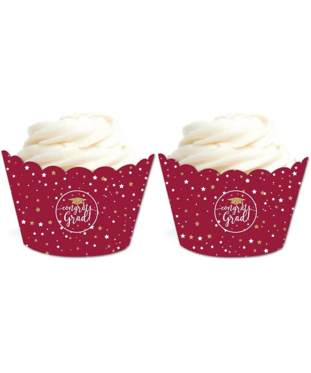 Burgundy Maroon and Gold Glittering Graduation Party Collection- Cupcake Wrappers- 20-Pack - Cupcake Wrappers - CQ184UA6M6U $...