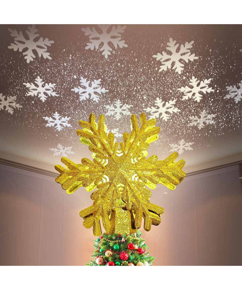 Christmas Tree Topper-LED Rotating White Snow Projector 3D Glitter Silver Snowflake Lighted Night Lamp for Holiday Fantastic ...