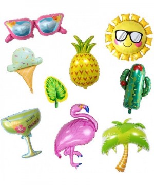 Pack of 9 Assorted Summer Party Theme Balloons Aluminum Foil Balloons Flamingo Pineapple Cactus Ice Cream Sun Glasses Palm Tr...