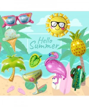 Pack of 9 Assorted Summer Party Theme Balloons Aluminum Foil Balloons Flamingo Pineapple Cactus Ice Cream Sun Glasses Palm Tr...