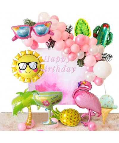 Pack of 9 Assorted Summer Party Theme Balloons Aluminum Foil Balloons Flamingo Pineapple Cactus Ice Cream Sun Glasses Palm Tr...