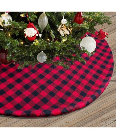 Checked Christmas Tree Skirt- 48 Inch Double Layers Red and Black Plaid Buffalo Deco for Holiday Party Tree Mat - Red and Bal...