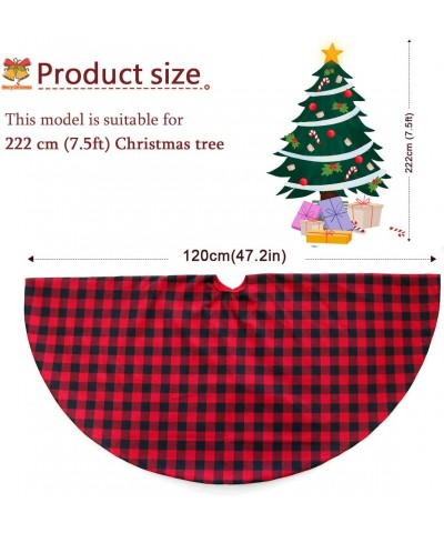 Checked Christmas Tree Skirt- 48 Inch Double Layers Red and Black Plaid Buffalo Deco for Holiday Party Tree Mat - Red and Bal...