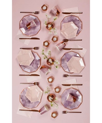 Amethyst Pale Pink with Rose Gold Striped Small Paper Plates- Pack of 8 - Make celebrating from a distance amazing with dispo...