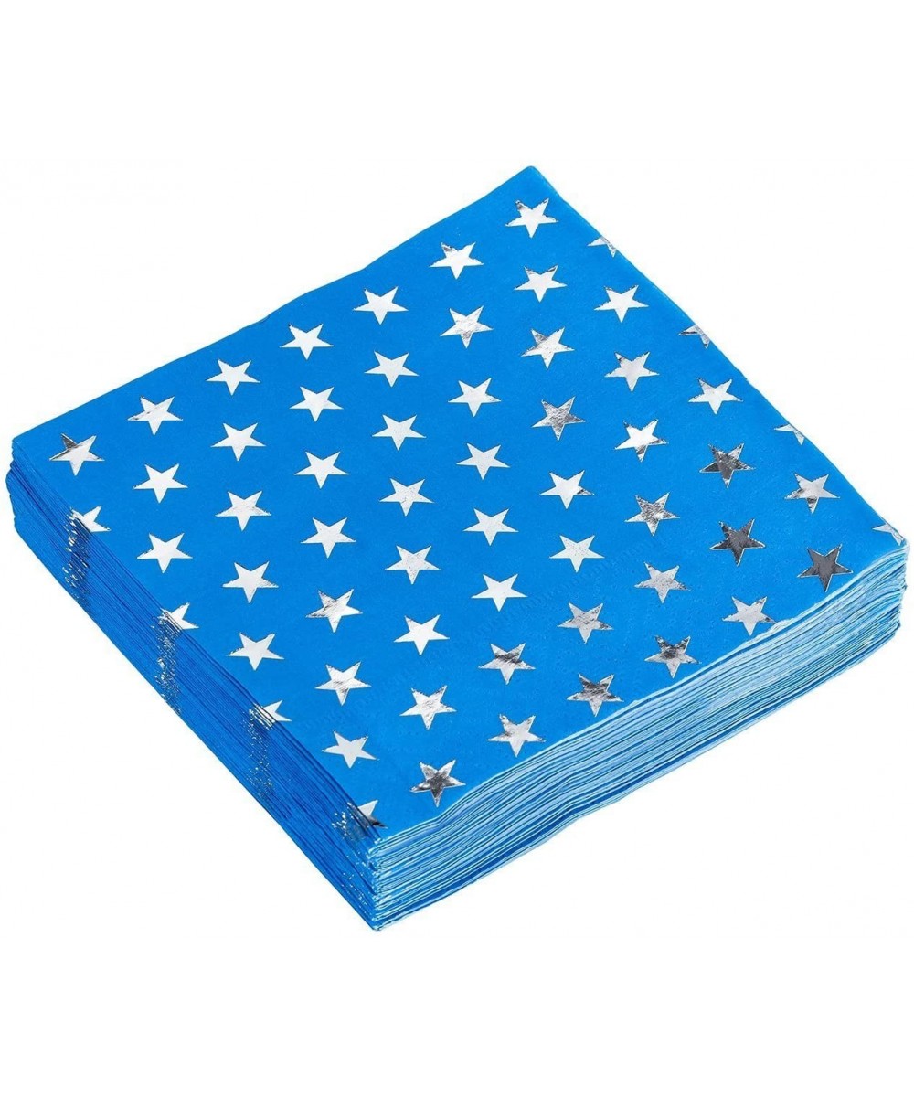 Patriotic Party Decorations- Silver Foil Star Napkins (Blue- 5 x 5 In- 50 Pack) - CF18C0W06ZU $6.10 Tableware